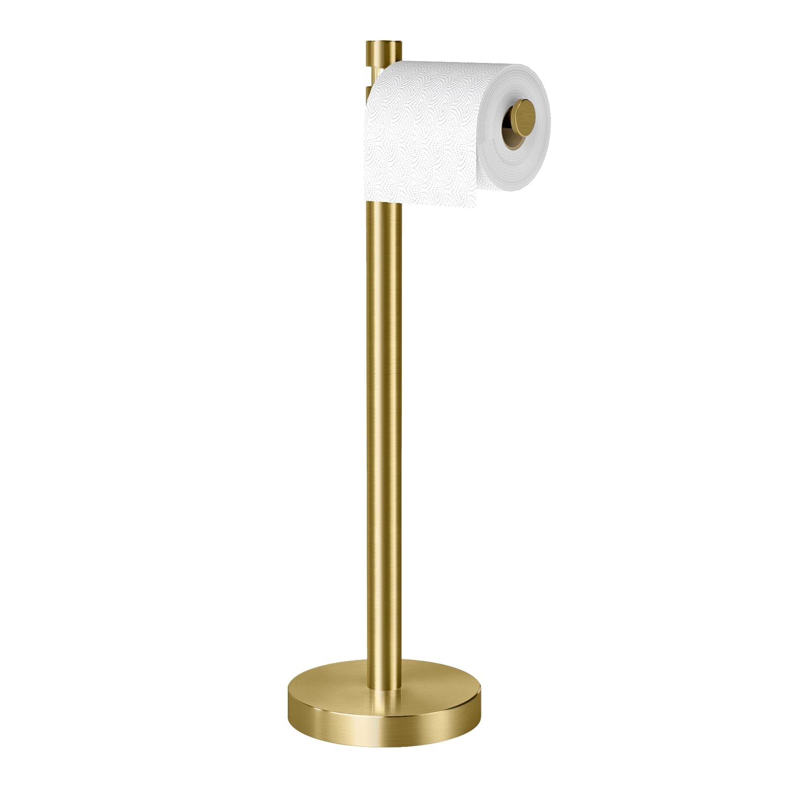 YUMORE Toilet Paper Holder Stand Freestanding, Weighted and Sturdy Stainless Steel Design with Non-Slip Cap, Gold Rustproof Tiss