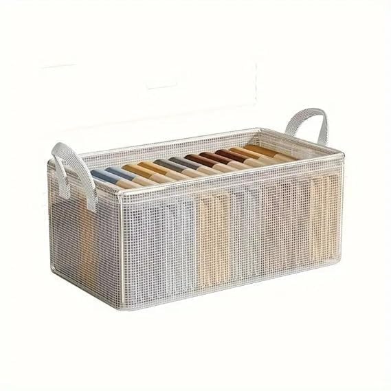 Crr Retail Foldable Storage Box With Steel Frame, 26L Waterprobe Transparent Organiser For Clothes, Wardrobe & Bedroom, Pack Of 