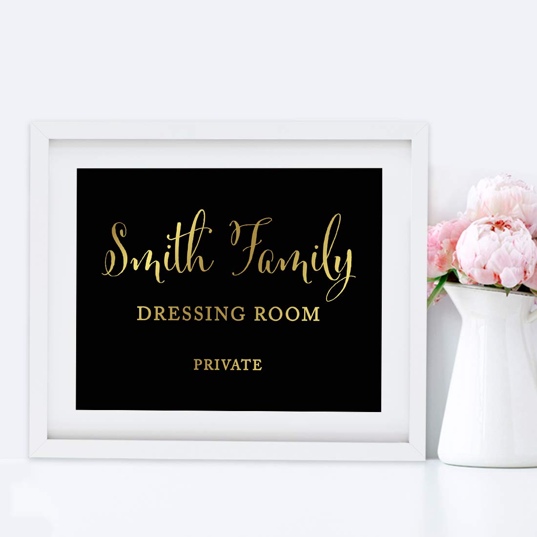 Andaz Press Personalized Wedding Party Signs, Black And Metallic Gold Ink, 8.5X11-Inch Wall Art, Poster, Gift, Smith Family Dres