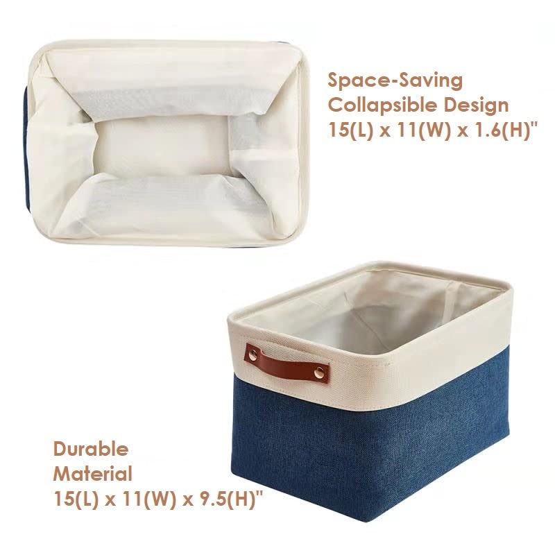 DECOMOMO Storage Baskets for Shelves - Fabric Storage Bins, Linen Closet Organizers and Storage (Navy Blue & White, Large - 4 Pa