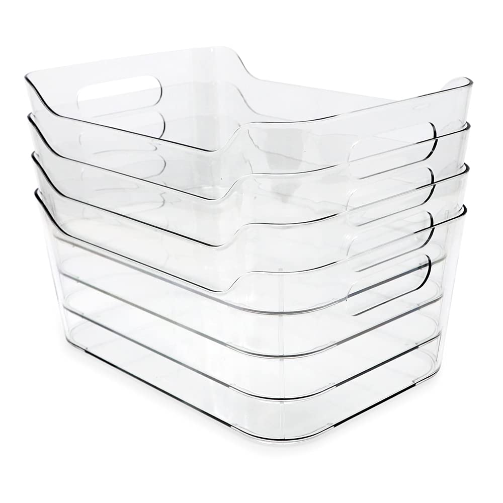 Isaac Jacobs 4-Pack Small Clear Storage Bins (9.4    X 6.7    X 4.1   ) W/ Handles, Plastic Box Set, Home, Office, Fridge, Freez