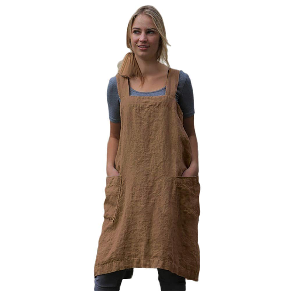 Women'S Cross Back Pinafore Apron With Large Pockets Home Kitchen, Restaurant, Coffee House,Cooking Gardening Works
