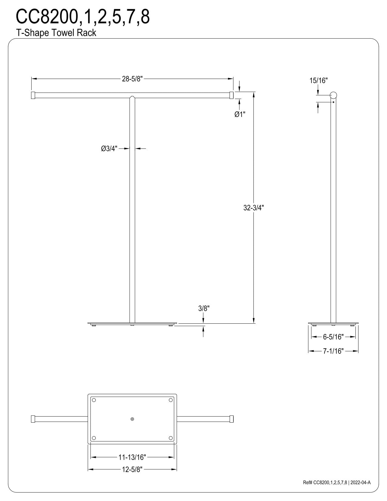 Kingston Brass Cc8200 Claremont Freestanding T-Shape Towel Rack, Matte Black