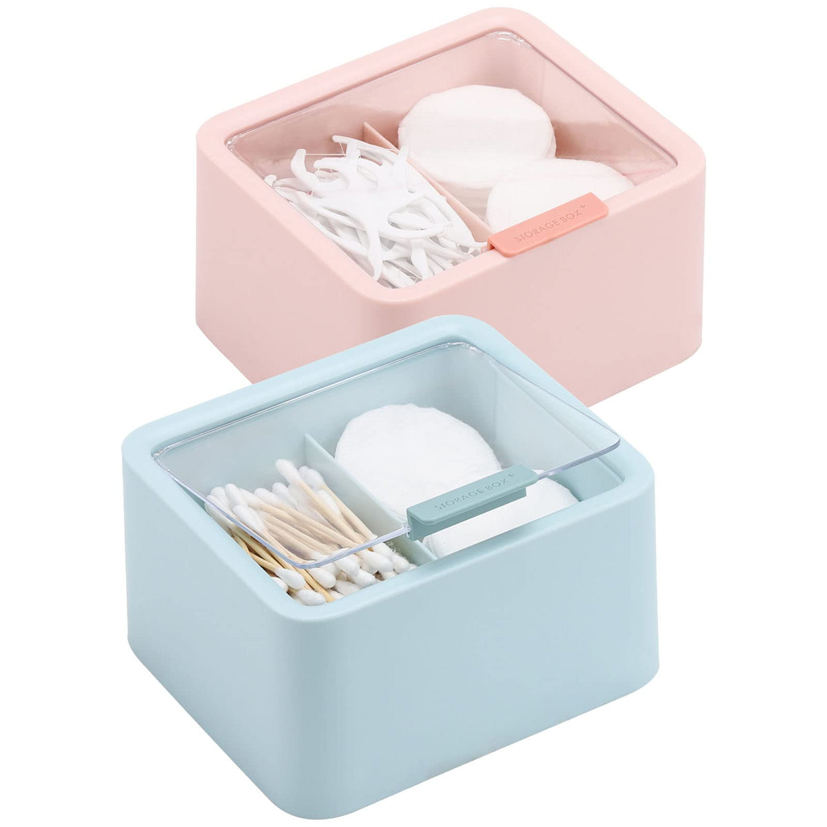 Tecbeauty 2Pcs Qtips Holder - Middle Divider Cotton Pads Storage Dispenser Bathroom Organizer With Clear Hinged Lids For Cotton