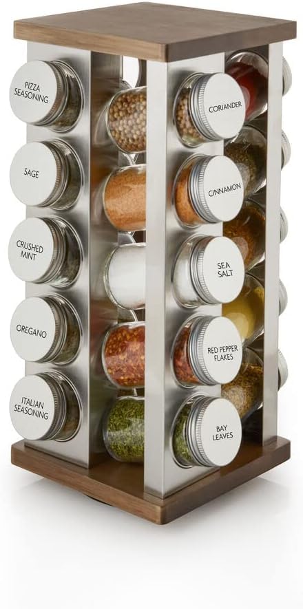 Drumstone    | Rotating Spice Organizer With 8 Colorful Stainless Steel Jars | Countertop Kitchen Spice Rack | Durable Plastic 
