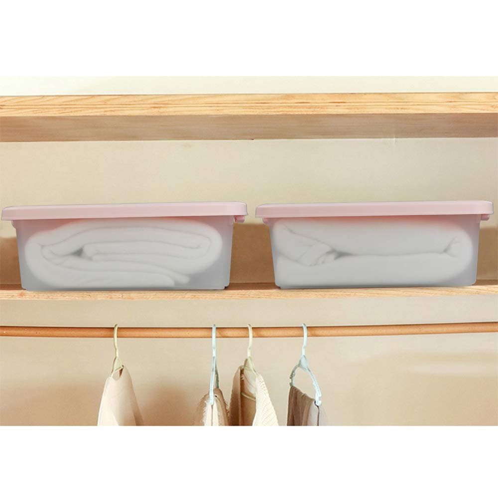 Wekioger Versatile Storage Organizer Plastic Bins With Lids, Pink, 14 Quart, Set Of 2