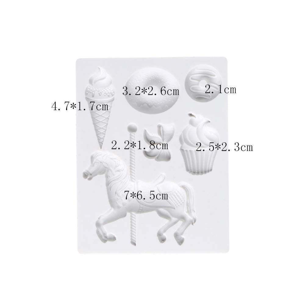 Carousel Horse Silicone Fondant Mold Merry Go Round Ice Cream Doughnut Chocolate Candy Mold For Boy Girl Baby Shower Carousel Pa