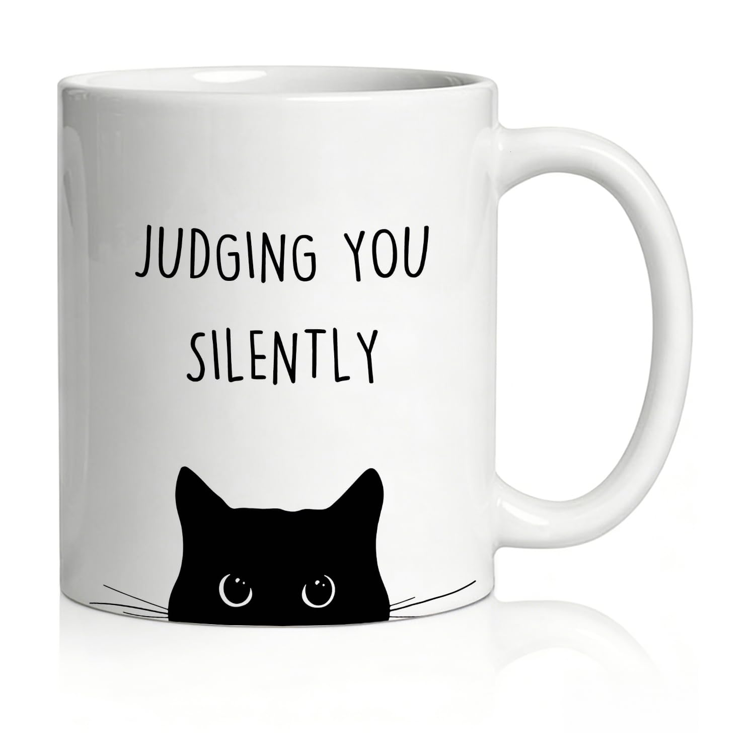 TRENSTIS Black Cat Funny Mug, Cat Lovers Mom Lady Owner Gifts Ceramic Coffee Cup, Judging You Silently Humor Kitten Coffee Tea M