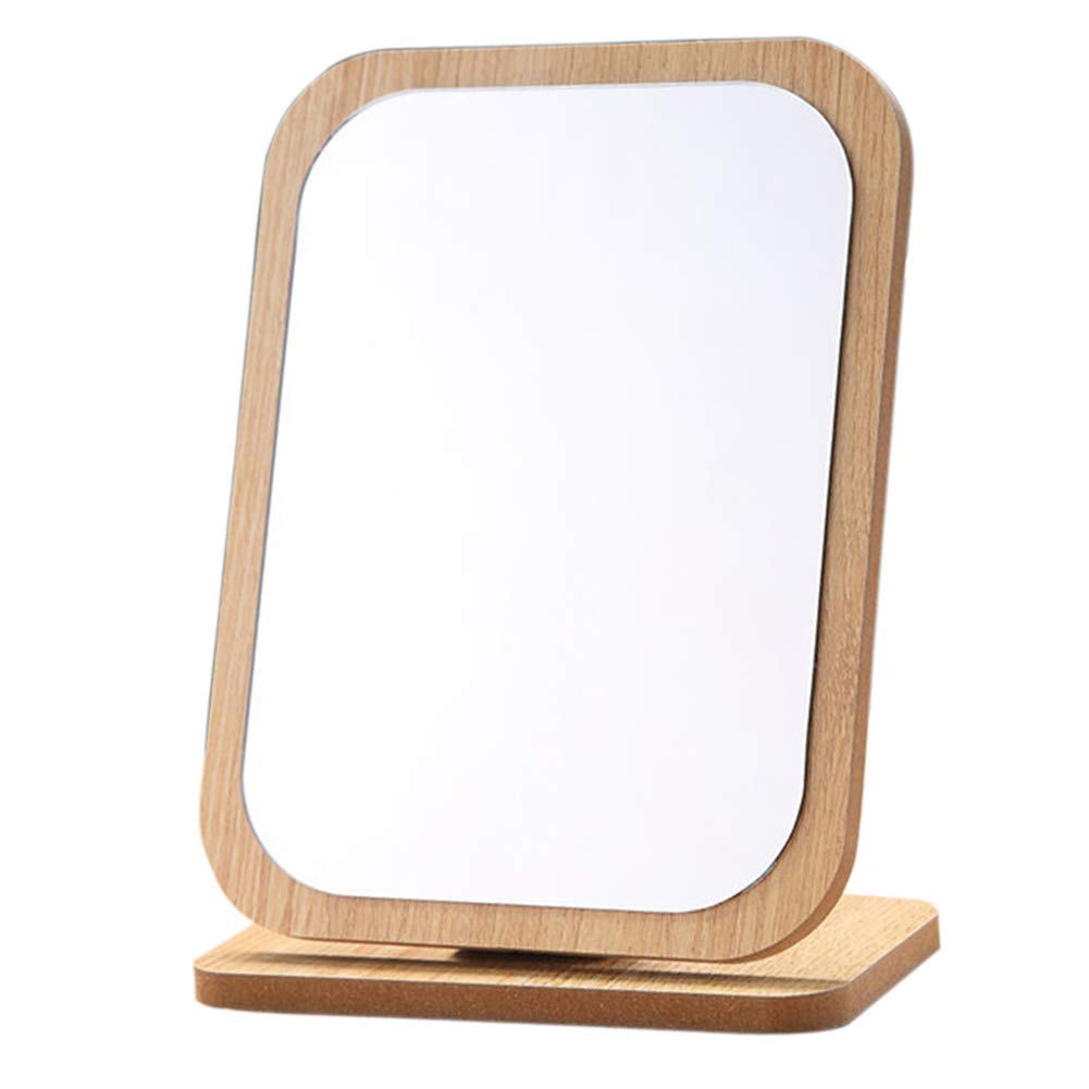 Aestivate Rectangle Compact Table Mirror Standing Wood Framed Mirror Desktop Mirror 90 Degree Rotating Mirror For Makeup Cosmeti