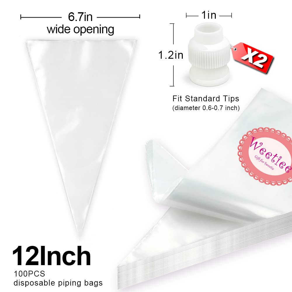 Weetiee Pastry Piping Bags -100 Pack-12-Inch Disposable Cake Decorating Bags Anti-Burst Cupcake Icing Bags For All Size Tips Cou