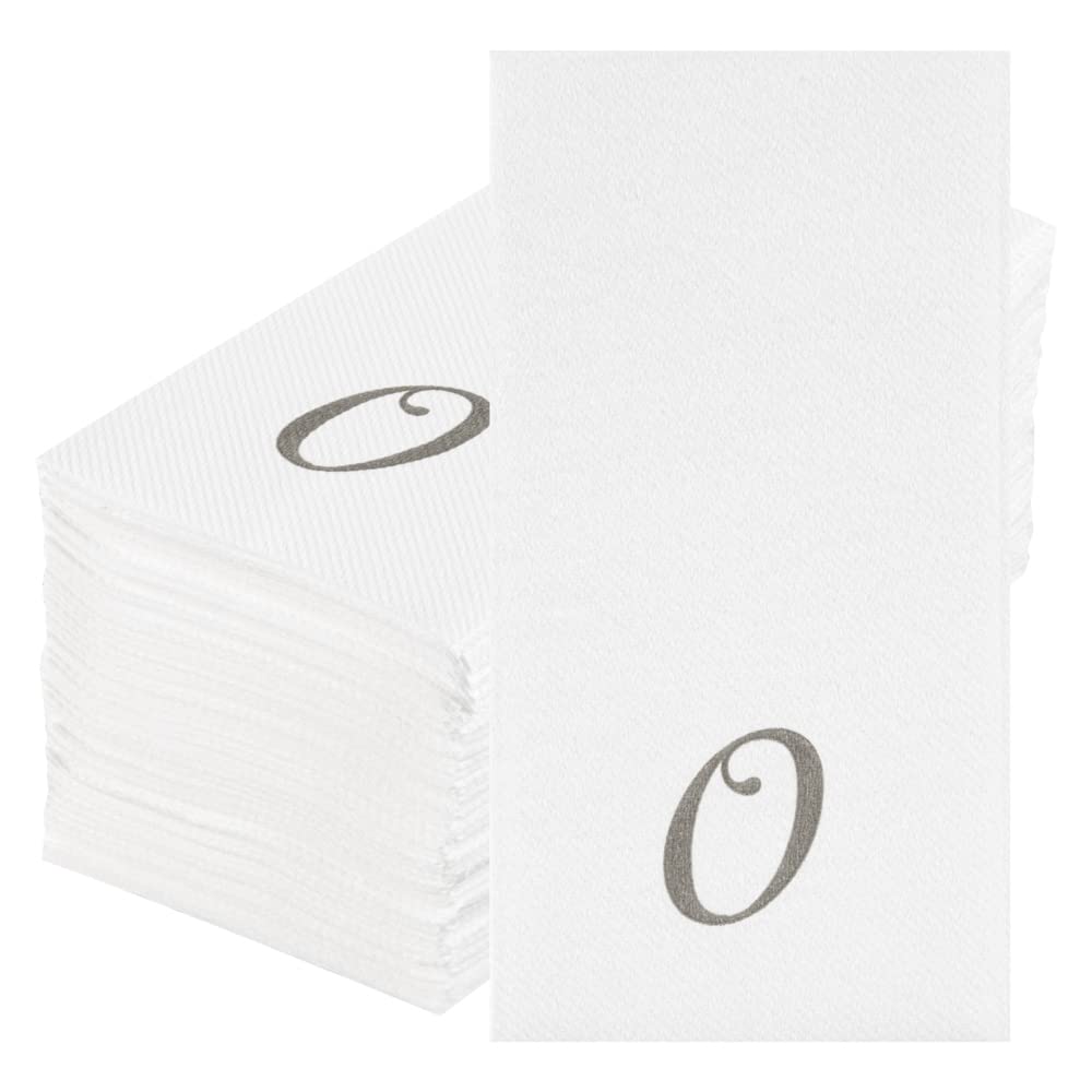 Luxenap 15.8 X 7.9 Inch Linen-Feel Guest Towels, 2000 Lettered Hand Towels - Silver Letter 'O', Cursive Font, White Paper Dinner