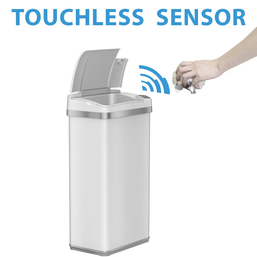 iTouchless 4 Gallon Bathroom Trash Can with AbsorbX Odor Filter and Air Freshener  Pearl Waste Bin for Restroom  Bedroom and Office  4 Gal  White Sensor  MT04SW-7