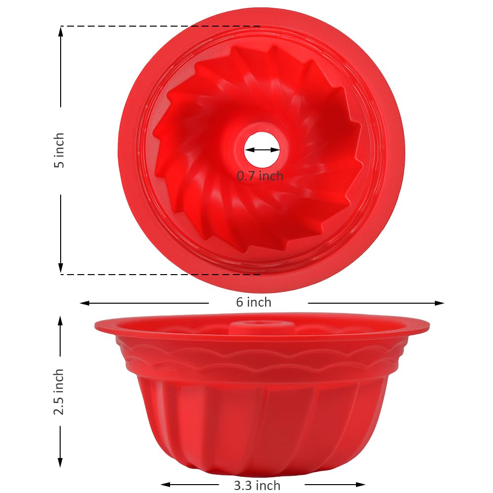 Wisehold Silicone Fluted Cake Pan (5Pc), 6 Inch Diameter, Round Cake Mold, Reusable Silicone Baking Mold Suitable For Making Jel