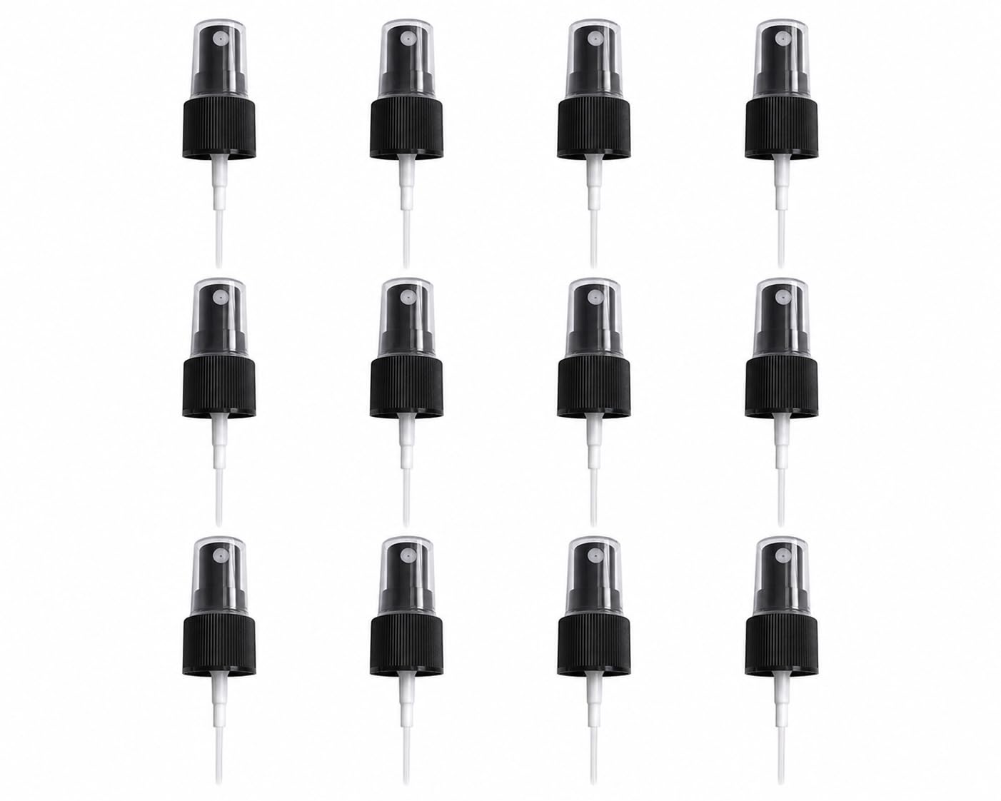 Aura Variety 12 Pcs Black Spray Top, 20/410 Fine Mist Sprayer Spray Bottle Pump Plastic Top for Boston Rounds 1 & 2 oz. Perfume 