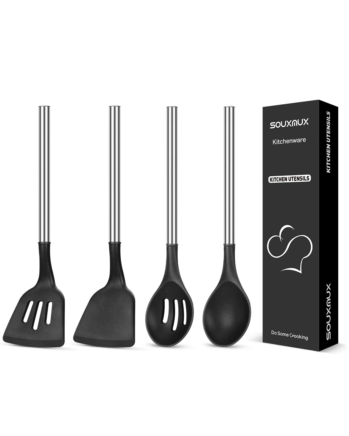 4 Pcs Silicone Kitchen Utensils Set, Wok Spatulas-Slotted Turner-Cooking Spoon-Slotted Spoon, Non-Stick Bpa Free Heat-Resistant
