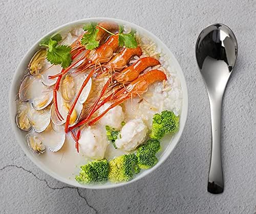 CHWAIKA Stainless Steel Soup Spoon Set of 6, Heavy-Weight Round Ramen Spoons, Mirror Polished Silver, Medium Size