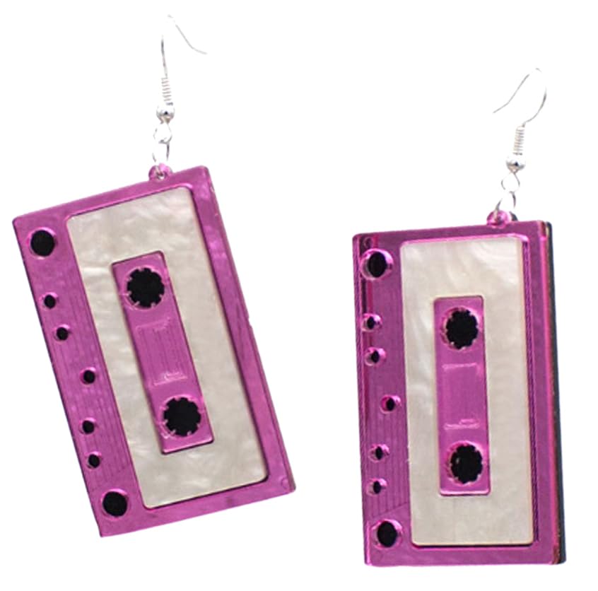 Cutiejewelry Cassette Tape Dangle Cute Pretty Earrings (Lilac Gold)