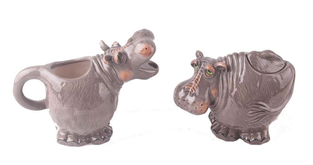 Blue Sky Ceramic 6.5'' X 3.5'' X 5.25'' And 5.5'' X 3.5'' X 4.25'' Hippo Creamer And Sugar Bowl, Medium, Multi