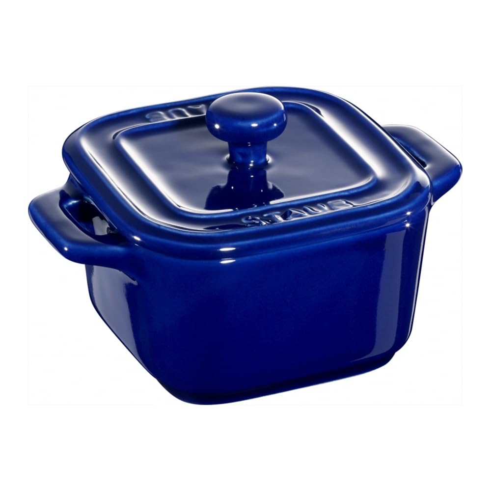 Staub 40511099 Square Cocotte Grand Blue Pair Ceramic Heat Resistant Storage Container Microwave Safe