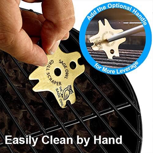 Sage Owl Bbq Grill Scraper For Outdoor Grill - Brass Grill Cleaner Bristle Free - Safe Bbq Grill Accessories For Porcelain/Weber