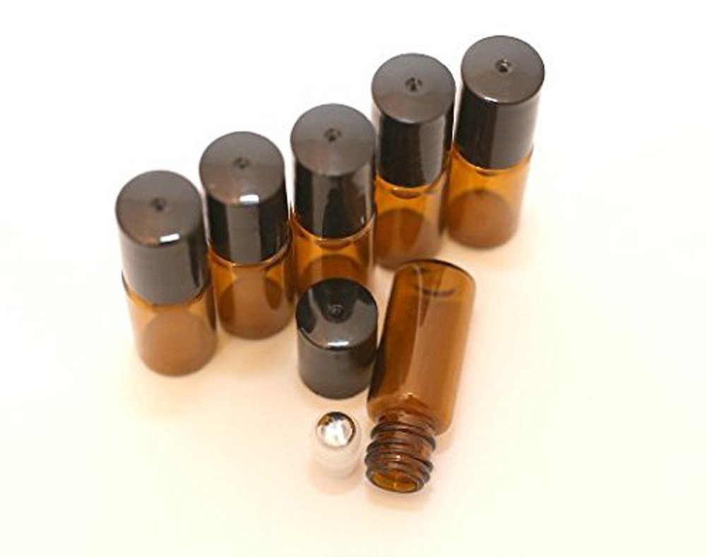 Esowemsn 12Pcs 5Ml Amber Empty Glass Roll-On Bottles With Stainless Steel Roller Balls And Black Cap For Essential Oil Perfumes