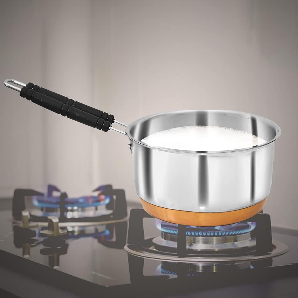 Vomi Steel Copper Bottom Tea Pan/Induction Sauce Pan/Tea Pan/Milk Pan/Multi Purpose Pan Etc. Sauce Pan (Steel, Induction Bottom)