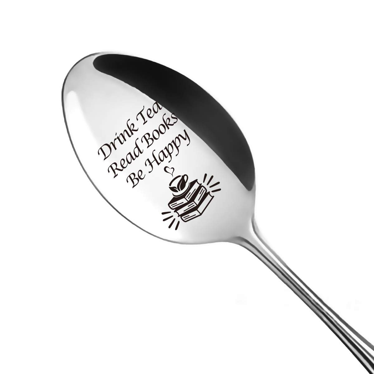 Funny Tea Spoon Engraved Stainless Steel For Tea Lovers Women Men - Cute Drink Tea Read Books Be Happy Spoon - Best For Daughter