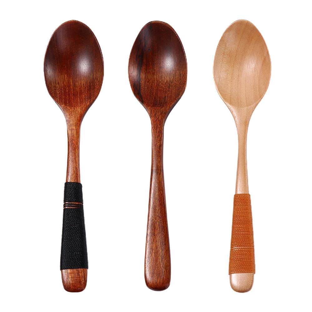 3 Pcs Wooden Soup Spoons, Wood Soup Scoop For Food Eating Mixing Stirring Cooking, Long Handle Wooden Soup Spoon Kitchen Utensil