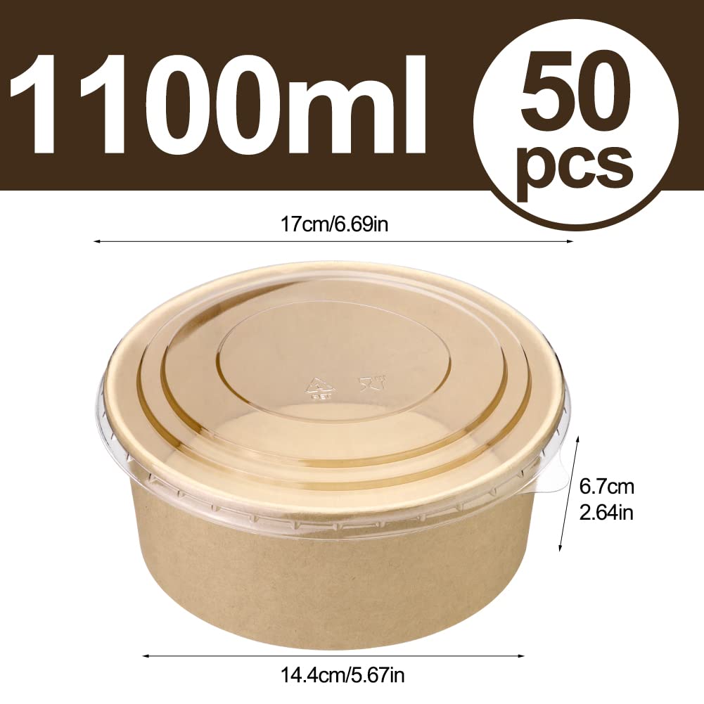 Fniiva 50 Pack 37oz Disposable Paper Salad Containers  Disposable Take Out Food Containers with Clear Lids  Paper Salad Bowls for Diet Salad  Ice Cream  Yogurt