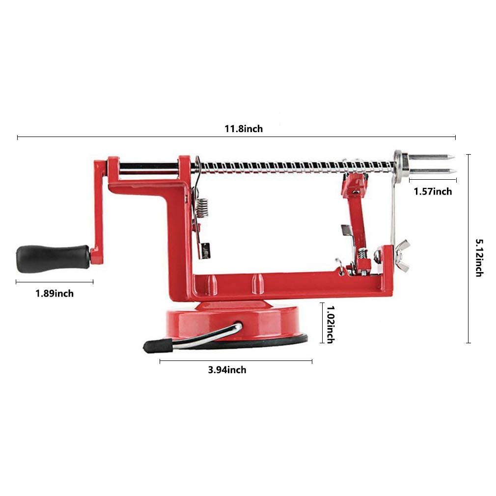 Apple Peeler  Stainless Steel Apple Corer Slicer Peeler  Durable Heavy Duty Die Cast Magnesium Alloy Apple Peeler Slicer Corer with Suction Base(vermilion)