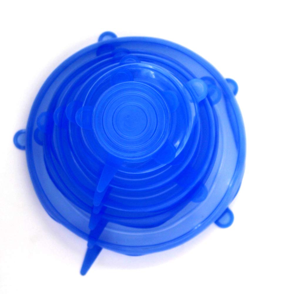 Flexible Silicone Stretch Lids Round Reusable Food Covers For Bowl Cup Dish Silicone Food Wrap Food Grade 6Pcs (Blue)