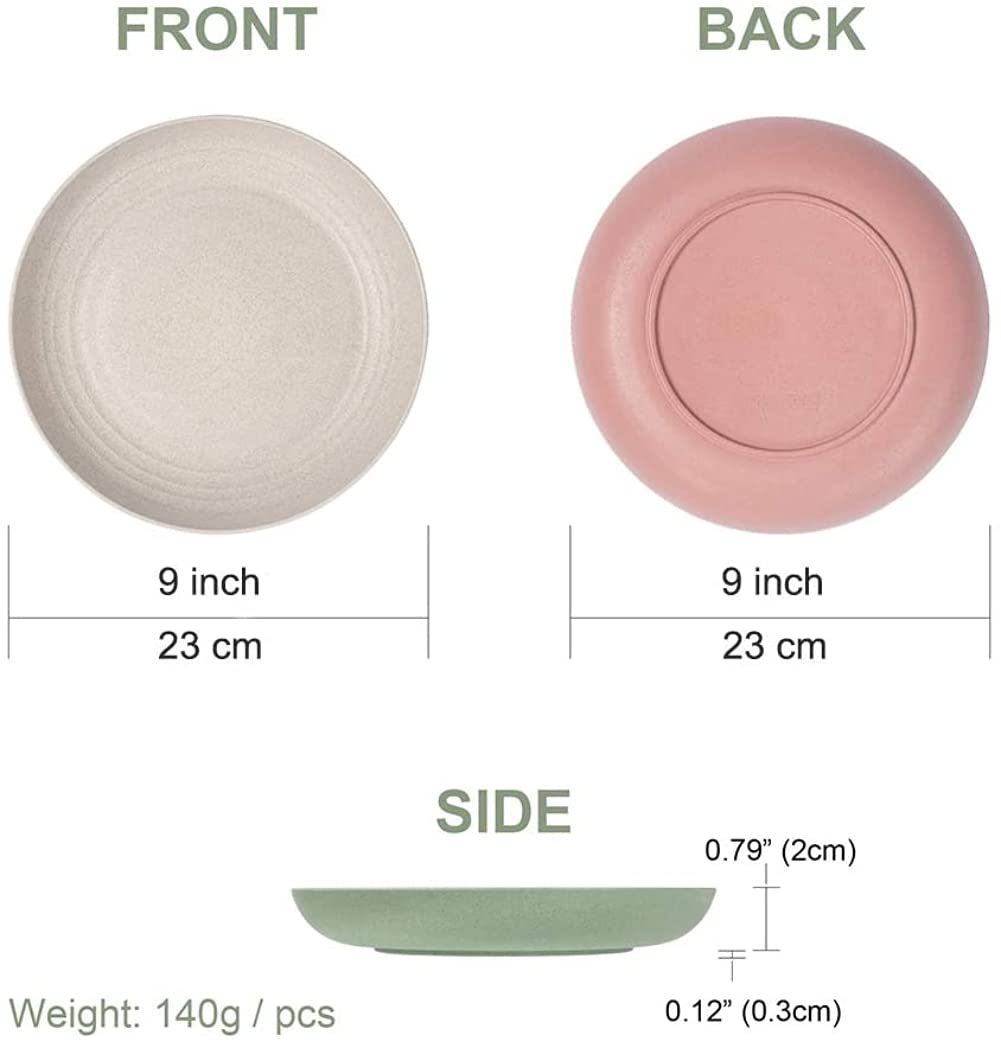 Hobein 6 Pcs Eco-Friendly Wheat Straw Dinner Plates, 9Inch, Unbreakable, Lightweight, Microwave & Dishwasher Safe