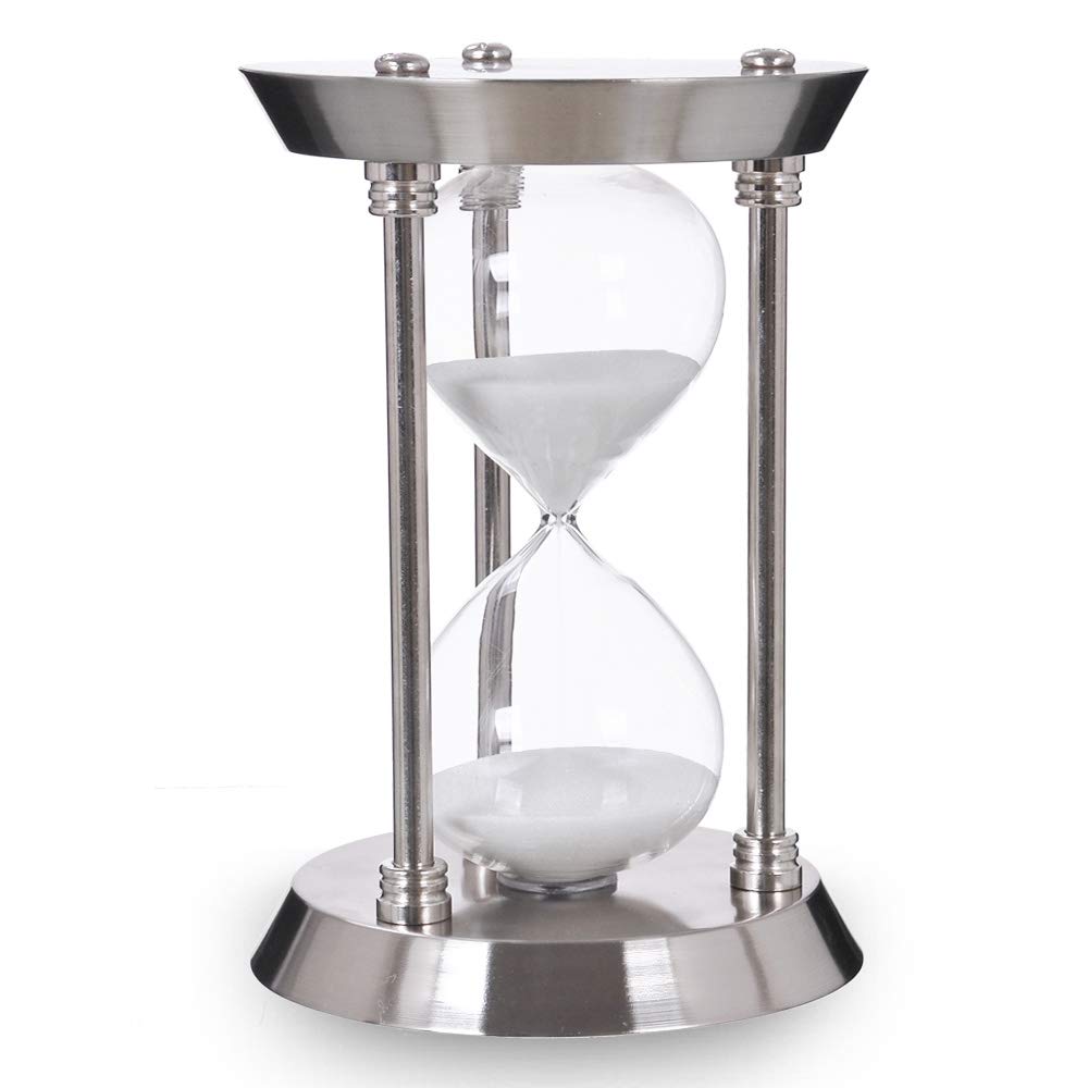 60 Minute Hourglass Sand Timer With Metal Frame, Big Size Antique Sand Clock, Silver