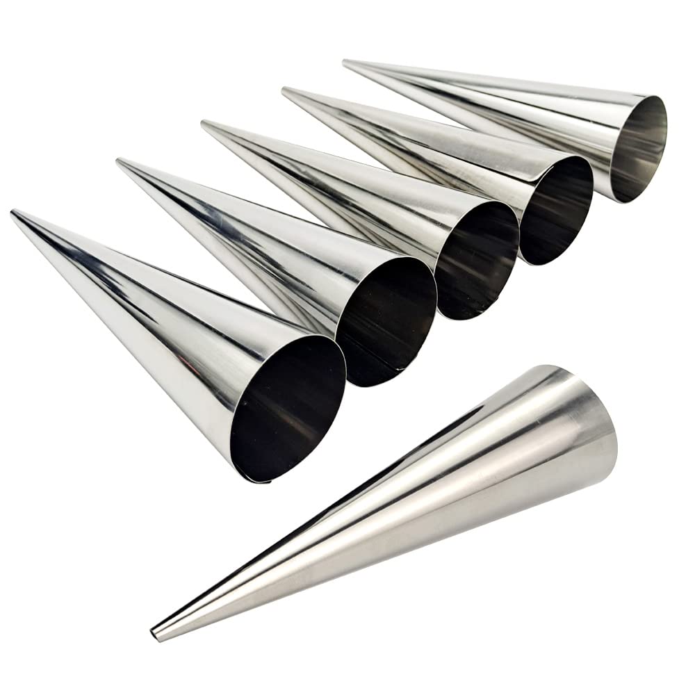 MEIYAHOME 6pcs Baking Cones 15CM 5.9inch Stainless Steel Spiral Croissant Tubes Horn Bread Pastry Making Cake Mold Cookie Desser