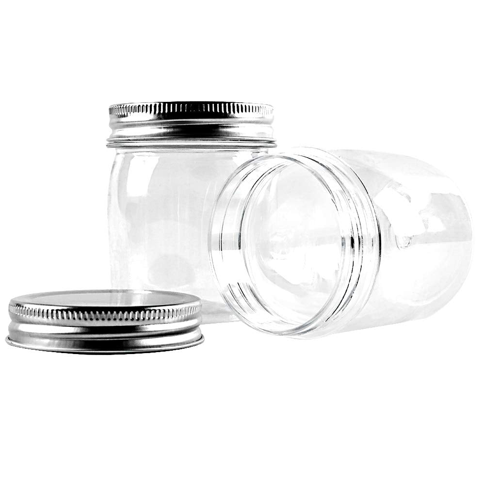 Novelinks 8 Ounce Clear Plastic Jars Containers With Screw On Lids - Refillable Round Empty Plastic Slime Storage Containers For