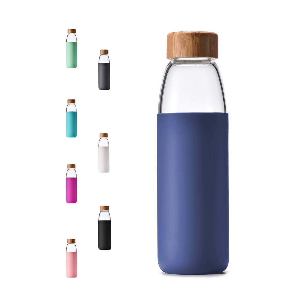 Veegoal Glass Water Bottles 25 Oz Borosilicate With Bamboo Lid, Bpa-Free, Non-Slip Silicone Sleeve, And Stainless Steel Leak Pro