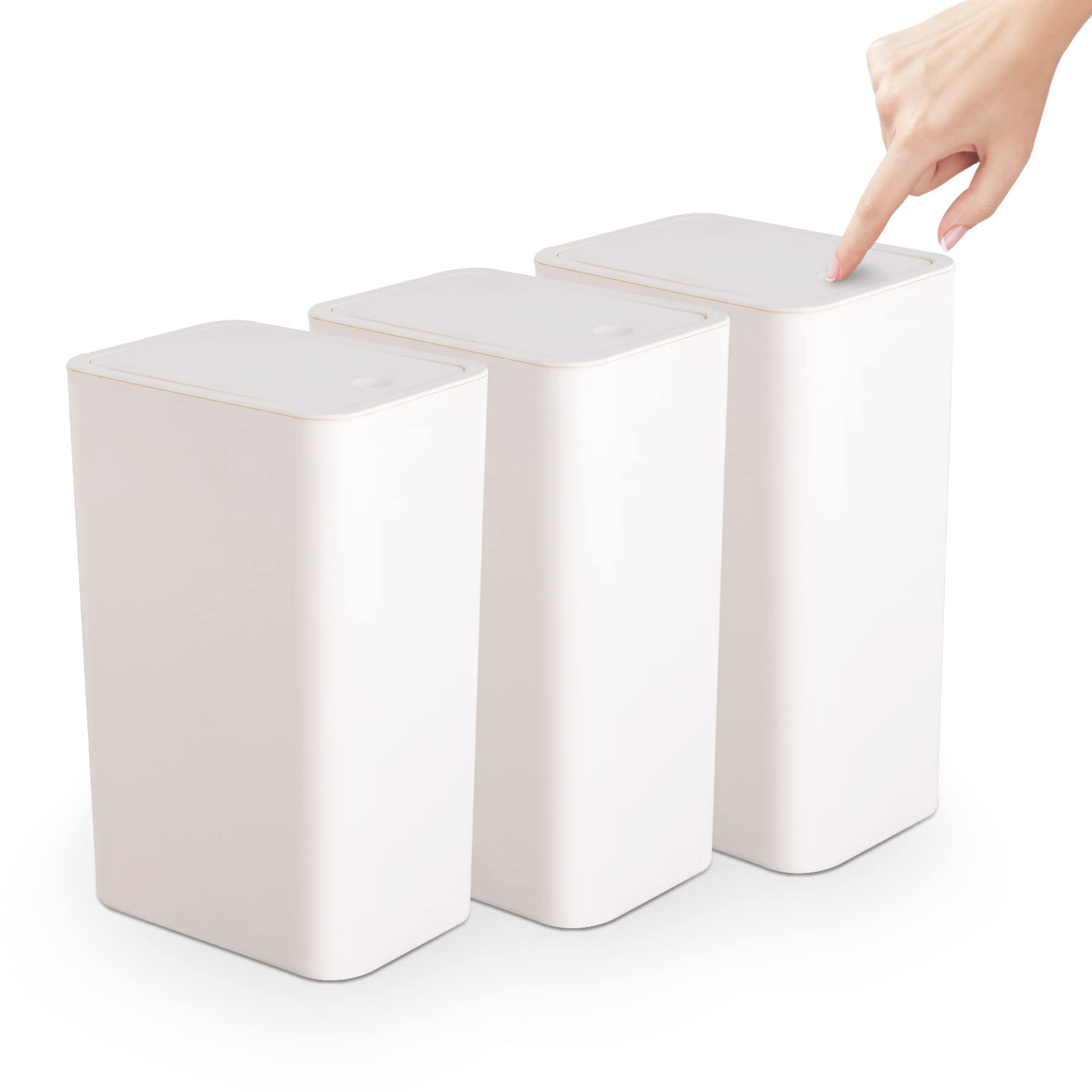 Trashaid 3 Pack Bathroom Trash Can With Lid, 2.6 Gallon / 10 Liter Small Garbage Can With Press Top Lid, Plastic Wastebasket Wit