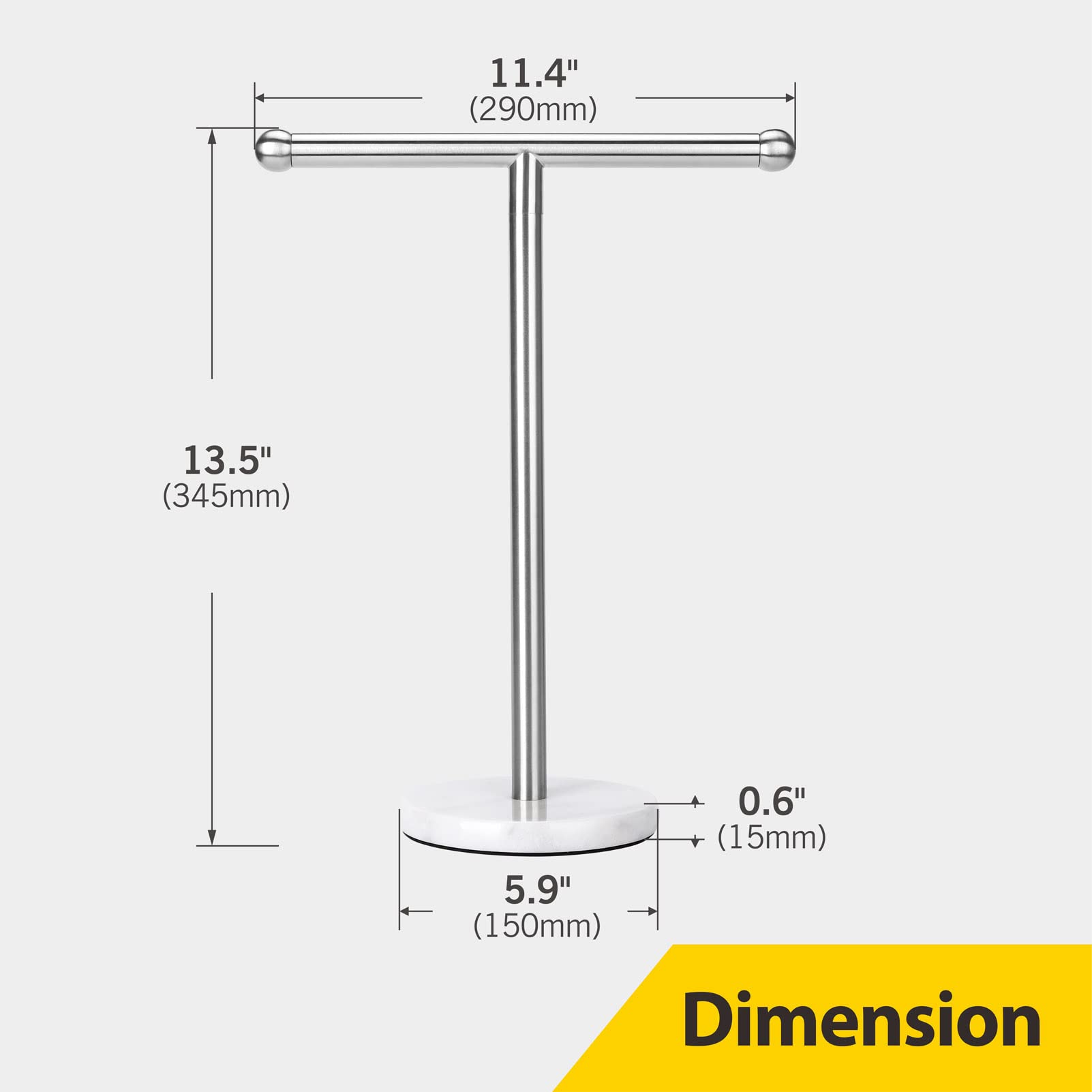 Hand Towel Holder Stand With Heavy Marble Base, T-Shape Towel Rack, Free-Standing For Bathroom Vanity Countertop, 304 Stainless