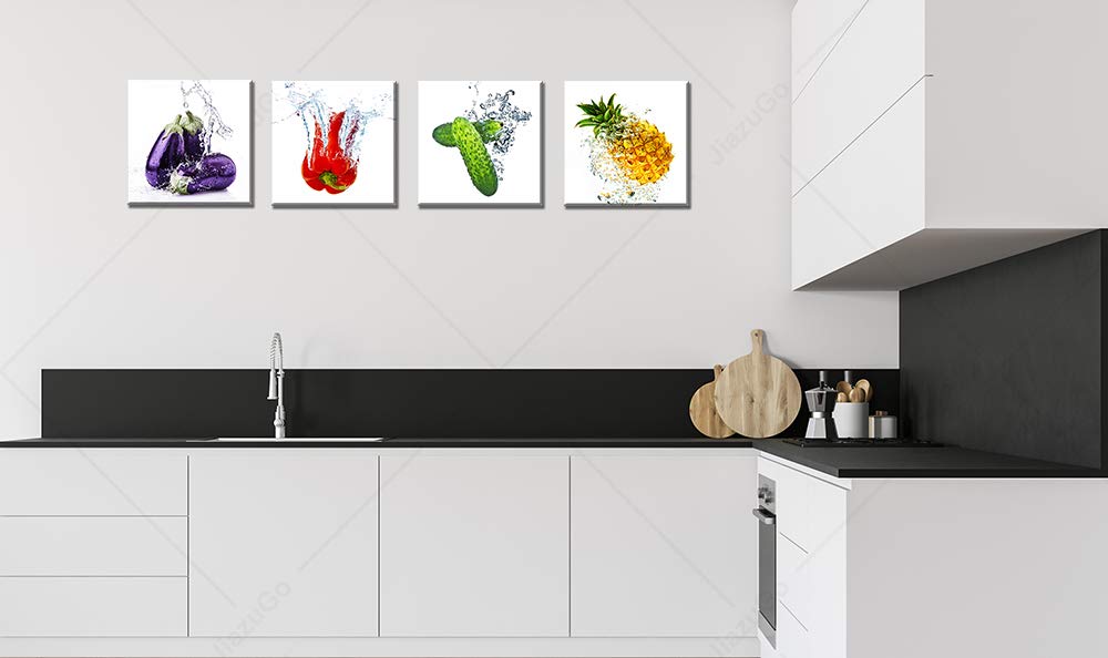Jiazugo Colorful Fresh Vegetables Canvas Wall Art Prints - Modern Kitchen Decor With Cucumber, Eggplant, Pineapple & Pimento - 1