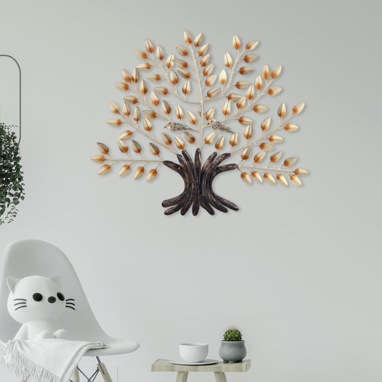 Artemade Iron Decorative Wall Hanging Neem Orenge Leaf Tree With Two Bird Art Sculpture Wall Mounted Home Decor Wall Arts For Li