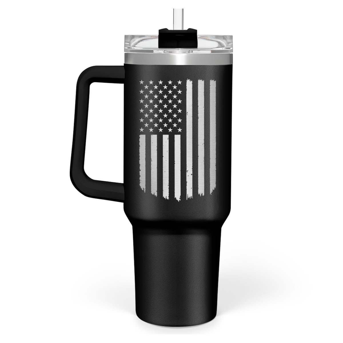 SANDJEST American Flag Tumbler with Handle, America 40oz Stainless Steel Insulated Coffee Mug with Lid & Straw, America Gifts fo