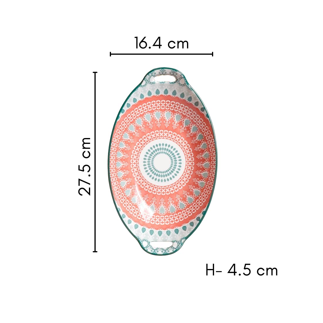 Nestasia Pink and Blue Mandala Ceramic Long Dish with Handles for Serving Snacks, Appetizers, Salads, and Noodles| Microwave Saf