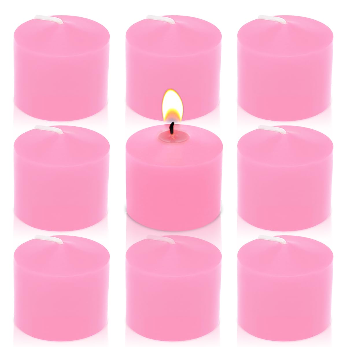 Amusaer Pink Votive Candles, 9 Packs Unscented Small Votives for Valentines Day Dinner Table Wedding, Holiday Party, Home (8 Ho