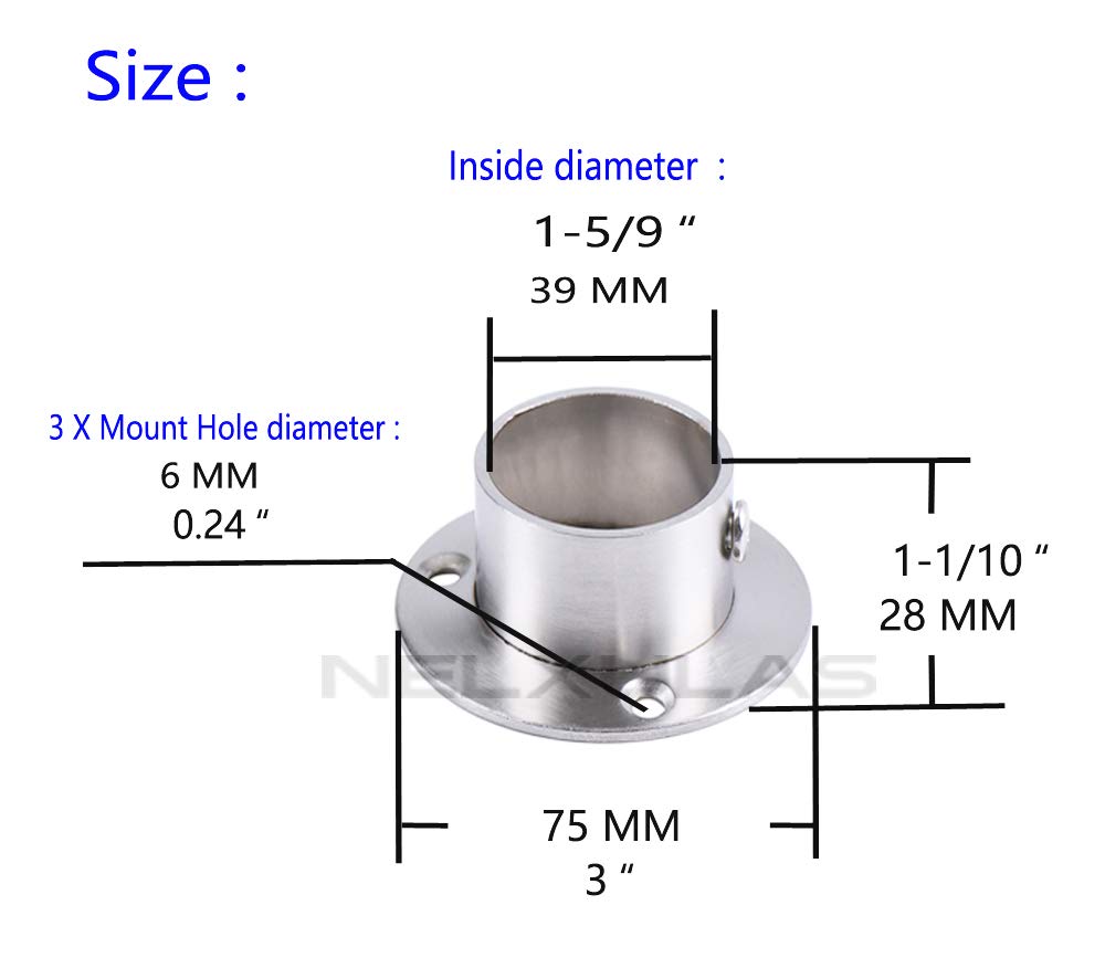Nelxulas Stainless Steel Heavy Duty Closet Rod Holder,Shower Curtain Rod End Supports Socket,Flange Rod Holder Closet Pole,Adjus