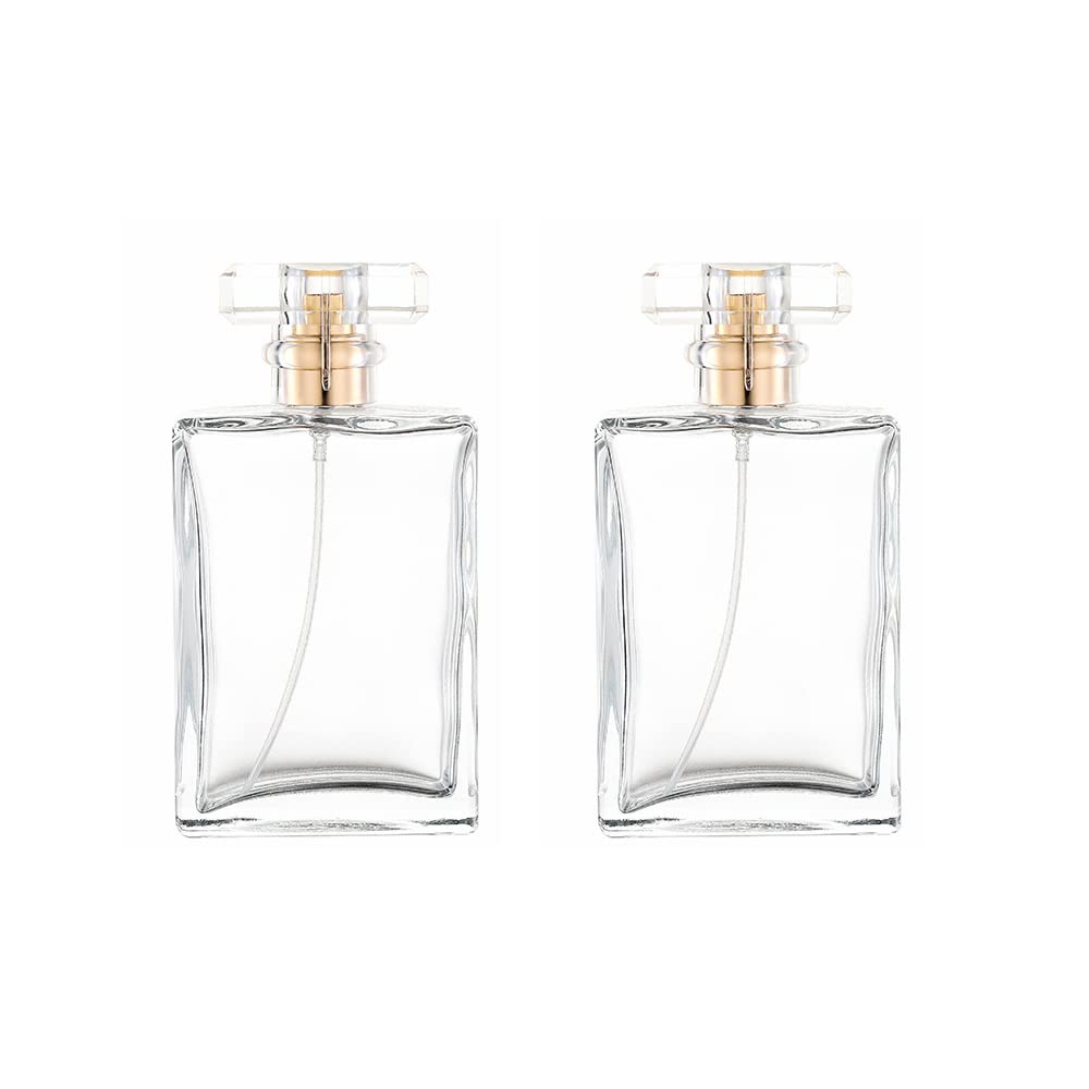 Yorror 2 Pcs Clear Glass Perfume Atomizer,100Ml Empty Refillable Perfume Spray Bottle For Men And Women,Portable Fragrance Fine