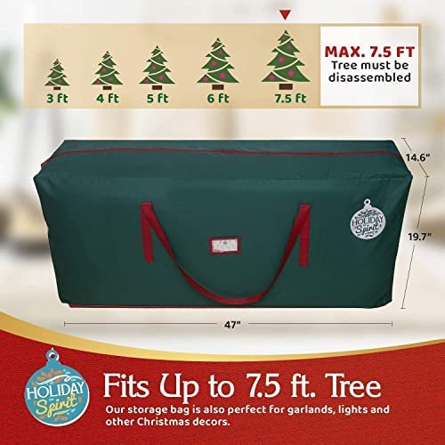 HOLIDAY SPIRIT Christmas Tree Storage Bag - Heavy-Duty Waterproof Canvas for 7.5FT Tree, Green with Reinforced Handles & Zipper