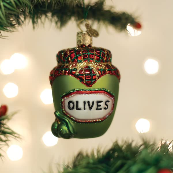 Old World Christmas Jar of Olives Glass Blown Ornament for Christmas Tree, Handcrafted Holiday Decoration, Vegetable Collection