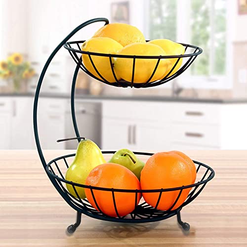 Plantex Heavy Steel 2Tier Fruit & Vegetable Basket For Dining Table/Kitchen  Countertop (Black), 9 Liter