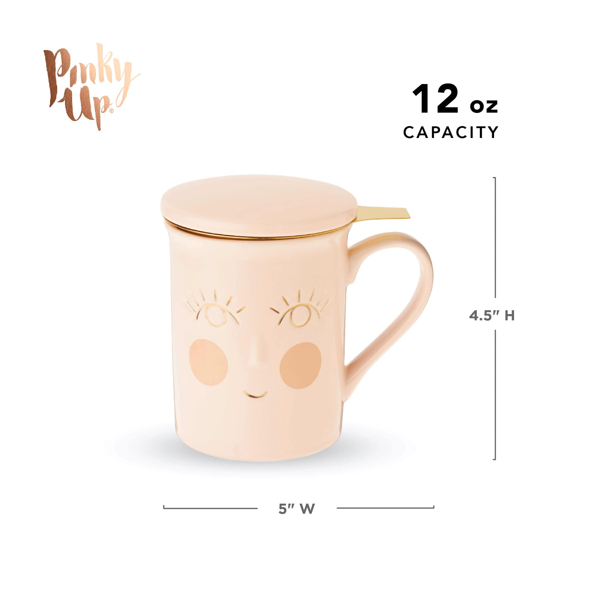 Pinky Up Annette Ceramic Tea Mug And Loose Leaf Tea Infuser, Loose Leaf Tea Accessories, Tea Tumbler Cup, Hello Beautiful, 12 Oz