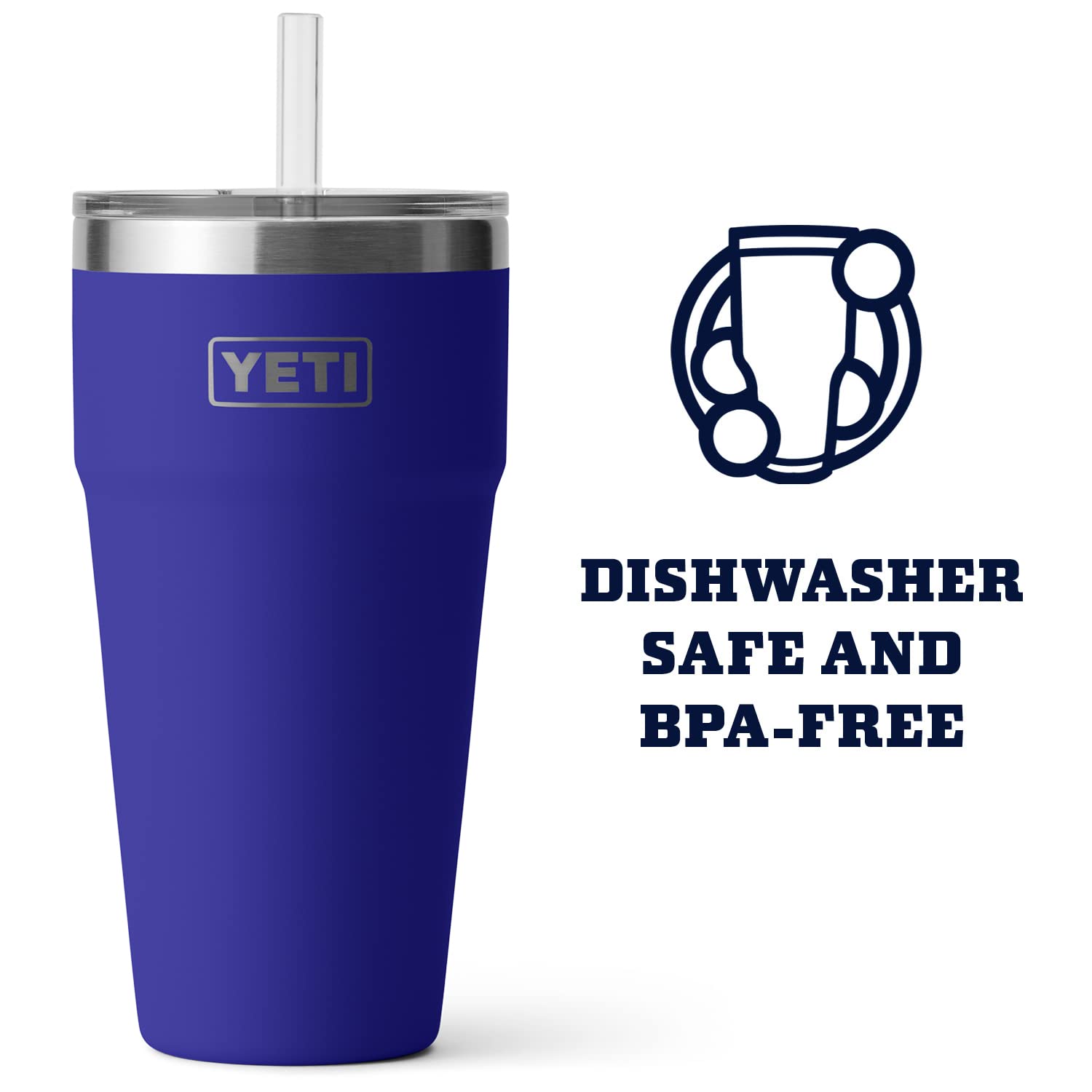 YETI Rambler 26 oz Straw Cup, Vacuum Insulated, Stainless Steel with Straw Lid, Offshore Blue